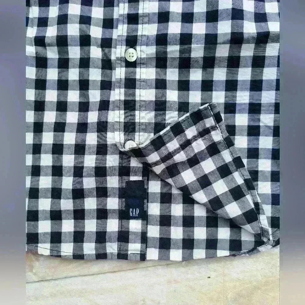 Gap Kids Toddler Boys Plaid Button Up Dress Shirt Long Sleeve Blue White Size 4